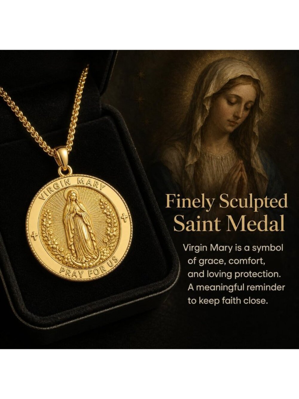 14K Gold Plated Saint Medal Necklace for Men & Women - Patron Pendant Jewelry - Picture 7 of 7